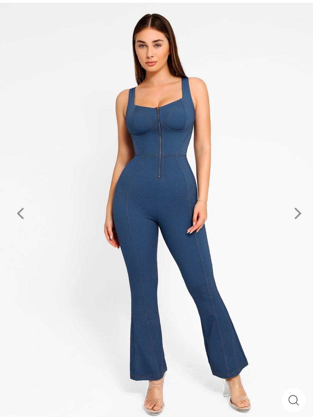 Structured Square-Neck Zip-Front Jumpsuit in Slate Blue
